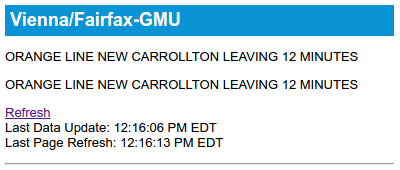 Next Orange line train departing Vienna for New Carrollton leaving in 12 minutes