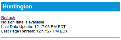 Next train leaving Huntington for somewhere may be coming at some point, but who knows because "no sign data is available"
