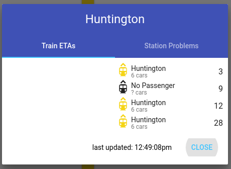 From MetroHero: the next train departing Huntington will do so at some point in the future maybe, we still don't know